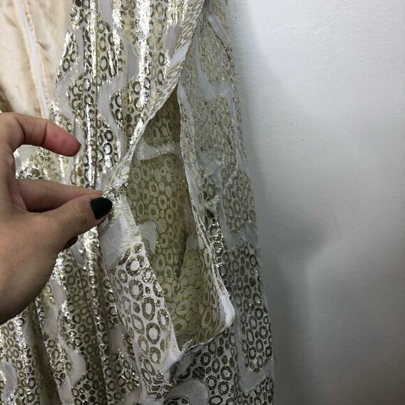 Melissa Odabash Kaftan Dress Maxi Look 5 Gold Shimmer Empire V Neck One Size - Picture 10 of 12